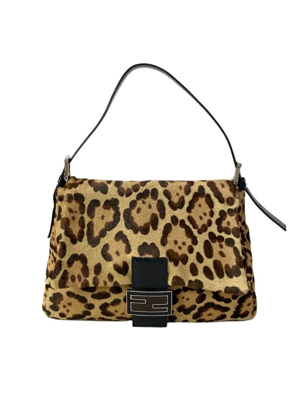 Fendi Handbag Mamma Bucket Light Brown Dark Leopard Print Leather